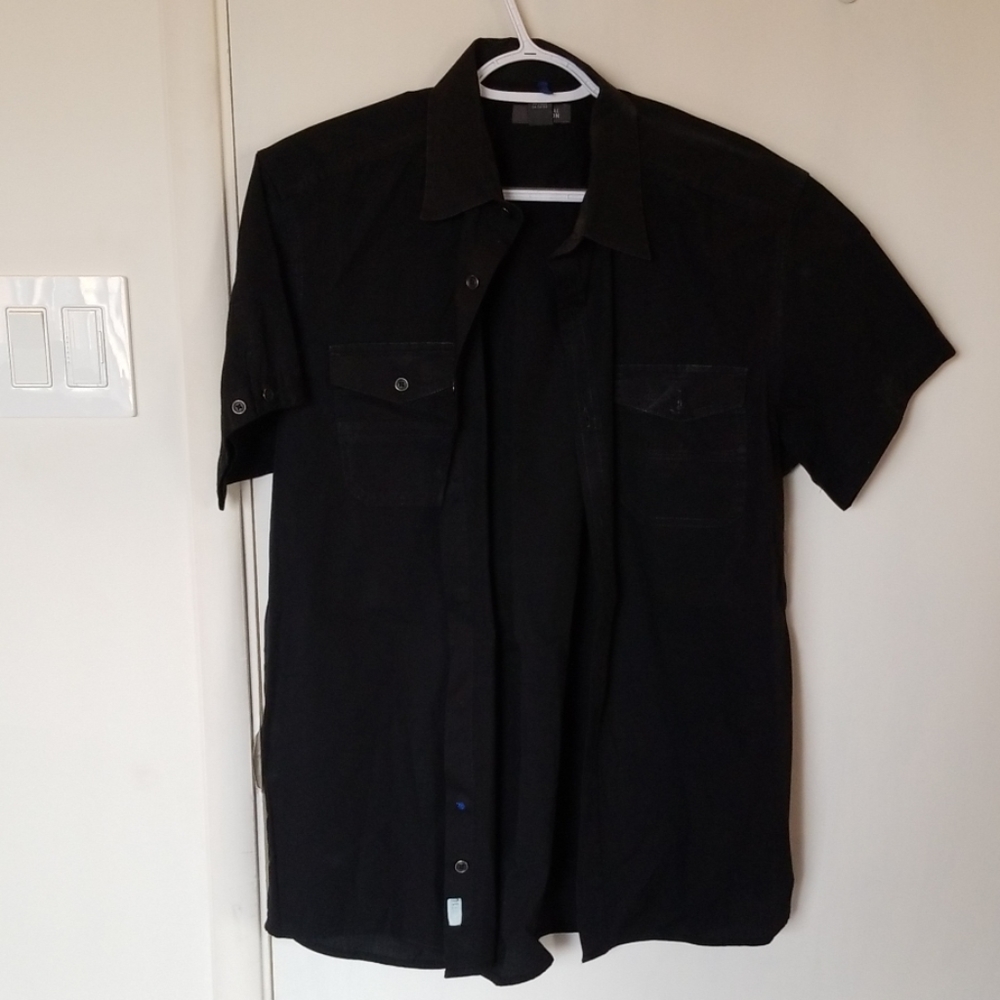 Short sleeved black button up